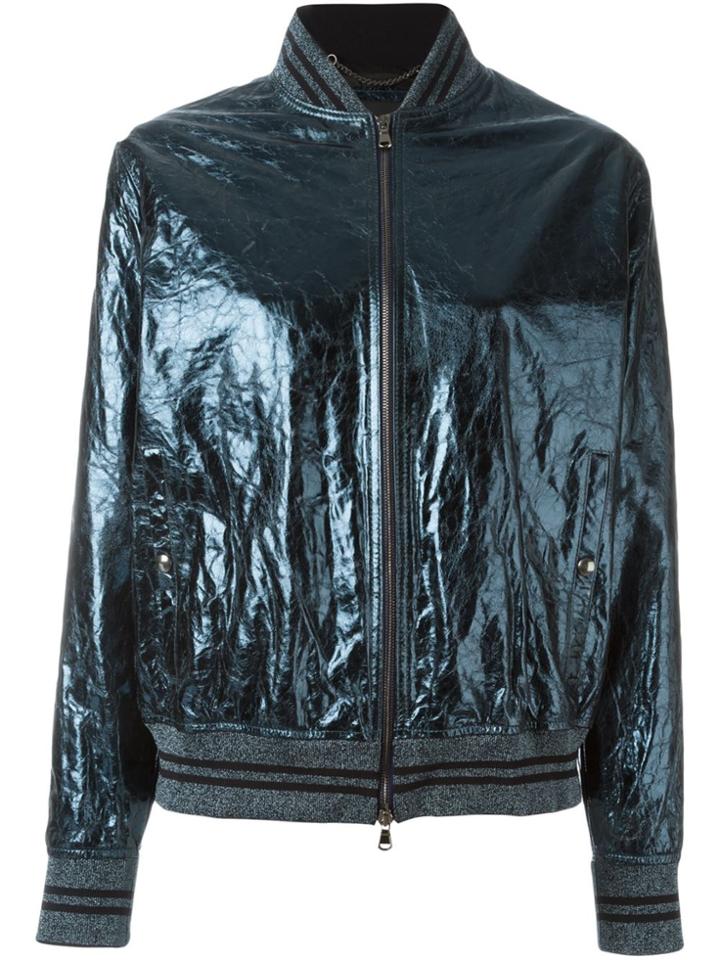 Diesel Black Gold Cracked Effect Bomber Jacket - Blue