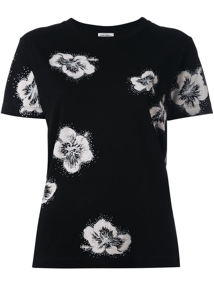 Saint Laurent Glitter Effect Floral Jersey, Women's, Size: Xl, Black, Cotton/polyester