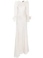 Simone Rocha Bow Long Sleeve Silk Bias Dress - Nude & Neutrals