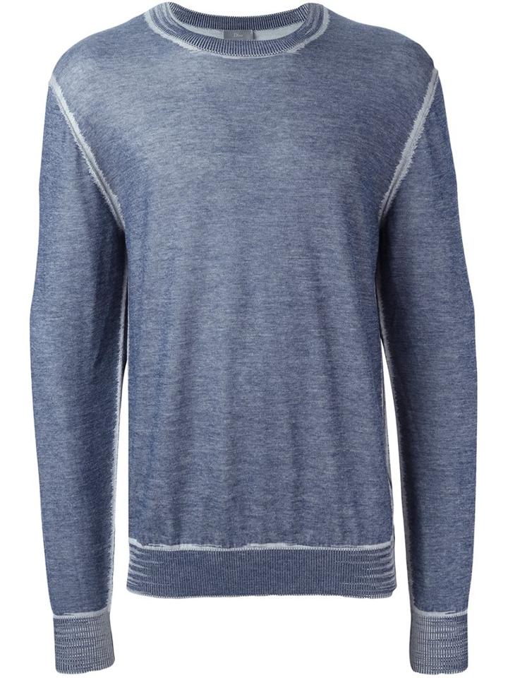 Dior Homme Crew Neck Sweatshirt, Men's, Size: Large, Blue, Cotton/virgin Wool