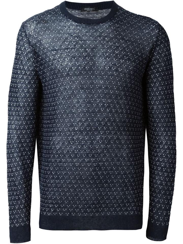 Roberto Collina Semi Sheer Woven Jumper, Men's, Size: 54, Blue, Linen/flax