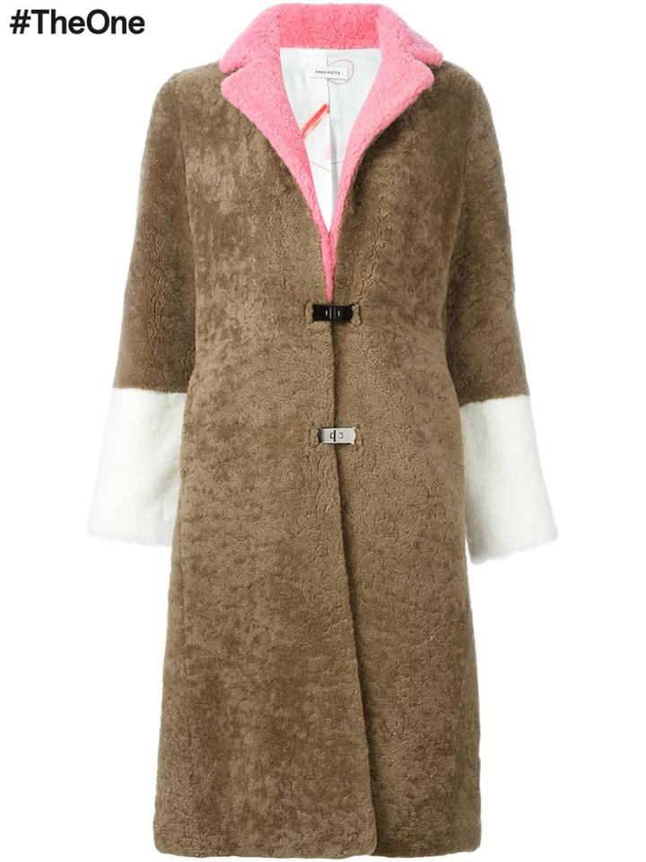 Saks Potts Contrast Sleeve Shearling Coat - Brown