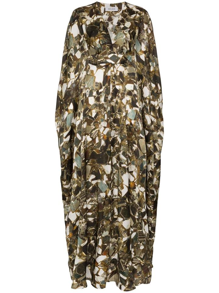 Marta Larsson Printed Crystal Pyrite Silk Kaftan Maxi Dress - Brown