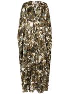 Marta Larsson Printed Crystal Pyrite Silk Kaftan Maxi Dress - Brown