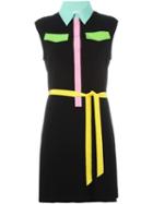 Moschino Cap Sleeve Shirt Dress, Women's, Size: 40, Black, Silk/polyester/triacetate