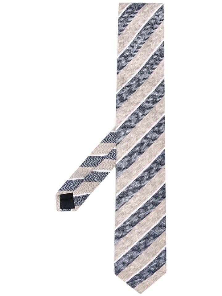 Lardini Diagonal Stripe Print Tie - Neutrals