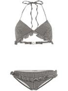Miu Miu Triangle Ruffle Detail Gingham Bikini - Black