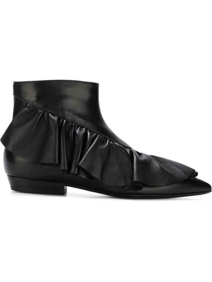 J.w. Anderson Ruffle Ankle Boots, Women's, Size: 40, Black, Calf Leather/leather