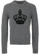 Dolce & Gabbana Crown Intarsia Knit Jumper - Grey