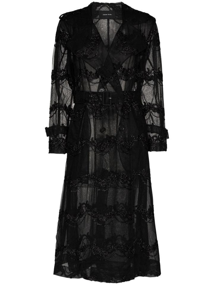 Simone Rocha Embroidered Sheer Trench Coat - Black