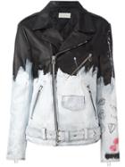 Faith Connexion 'painted' Biker Jacket, Women's, Size: Large, Black, Polyester/acetate/leather