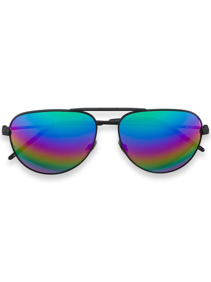 Saint Laurent - Rainbow Oil-slick Effect Aviator Sunglasses - Women - Metal - One Size, Black, Metal