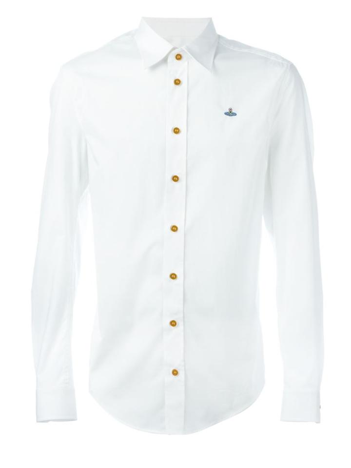 Vivienne Westwood Man Chest Logo Shirt, Men's, Size: 50, White, Cotton/spandex/elastane