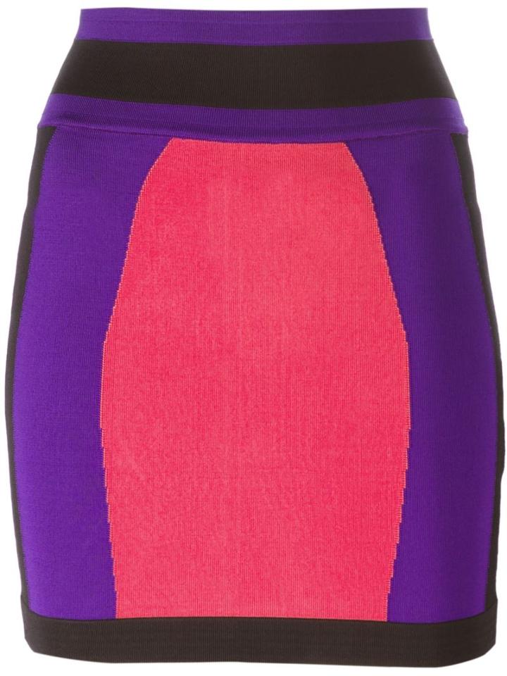 Balmain Intarsia Knit Skirt, Women's, Size: 38, Purple, Viscose/polyamide/spandex/elastane