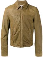 Pihakapi Slogan Leather Jacket, Men's, Size: Medium, Green, Cotton/lamb Skin/polyamide