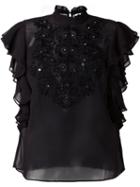 Manoush Embroidered Sheer Blouse, Women's, Size: 38, Black, Nylon/polyester