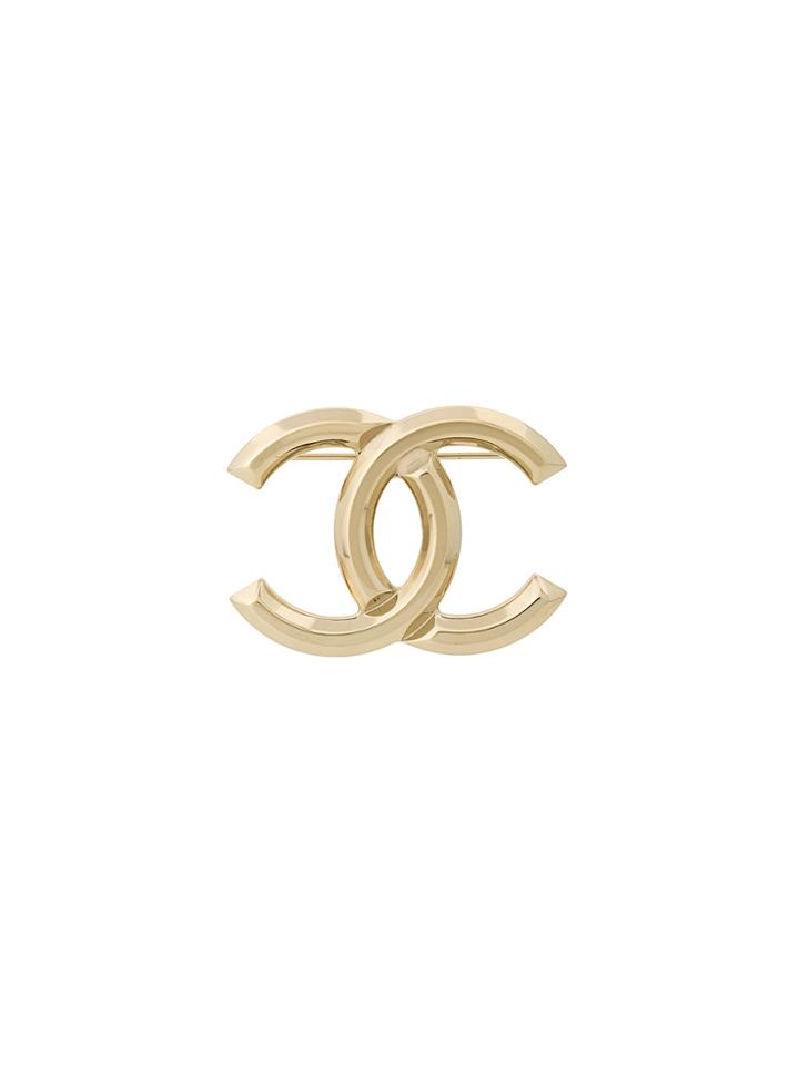Chanel Vintage Interlocking Cc Brooch - Metallic