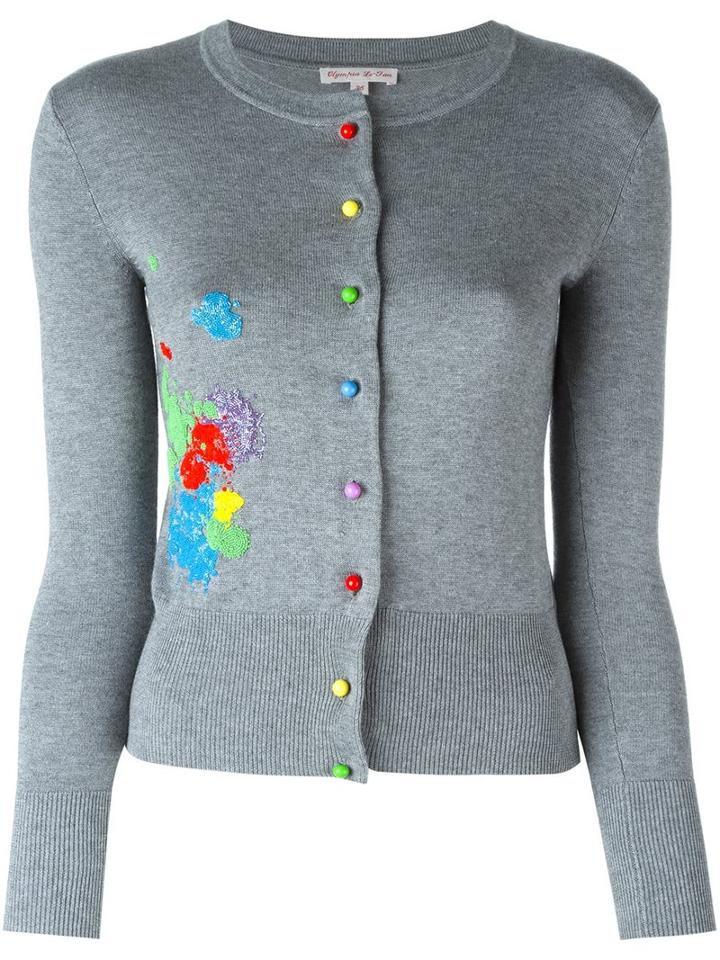 Olympia Le-tan Beaded Paint Splatter Cardigan, Women's, Size: Medium, Grey, Silk/pvc