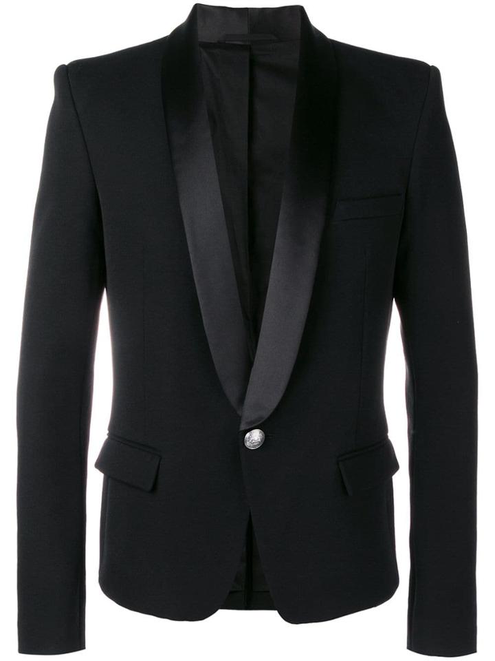 Balmain Tuxedo Blazer With Satin Collar - Black