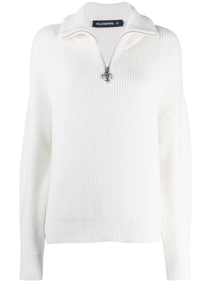 Filles A Papa Peach Ribbed Relaxed-fit Jumper - White