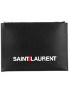 Printed Logo Clutch Bag - Men - Calf Leather - One Size, Black, Calf Leather, Saint Laurent