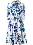 Samantha Sung - Floral-print Flared Dress - Women - Cotton/spandex/elastane - 6, Women's, Blue, Cotton/spandex/elastane