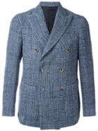 Borrelli Double-breasted Blazer, Men's, Size: 48, Blue, Cotton/linen/flax/polyester/cupro