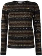 Bella Freud 'stripe Love Lace' Jumper, Women's, Size: Small, Black, Polyamide/wool/metallic Fibre