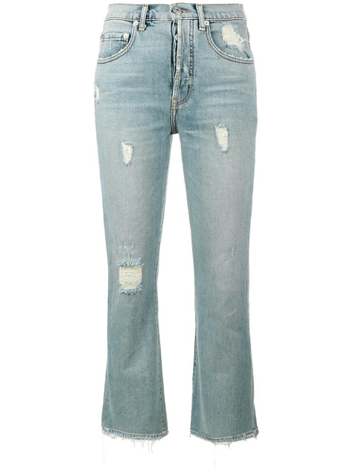 Adaptation Distressed High Rise Kick Flare Jeans - Blue