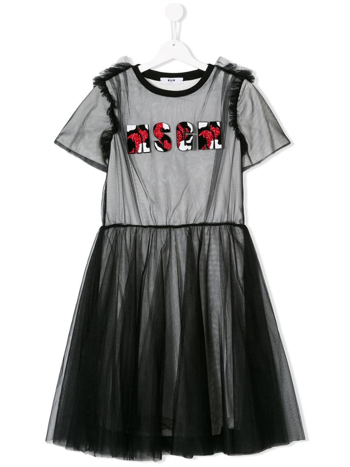 Msgm Kids Tulle And Jersey Dress - Black