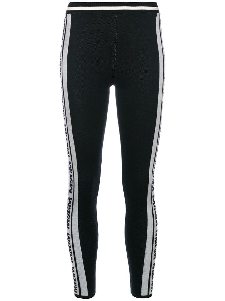 Msgm Logo Stripe Leggings - Black