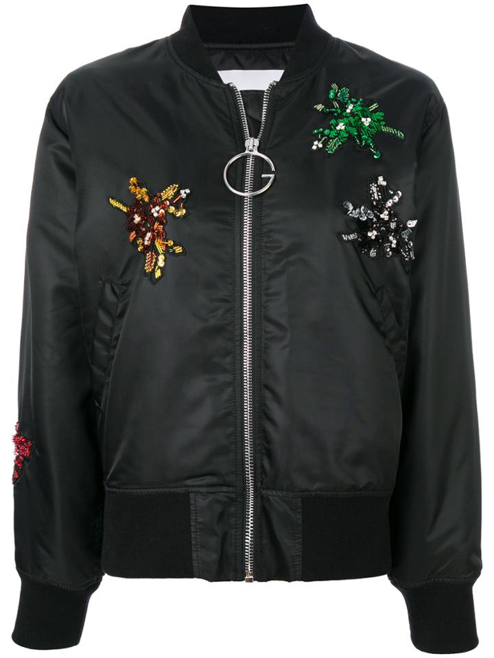Gaelle Bonheur Embellished Appliqué Bomber Jacket - Black