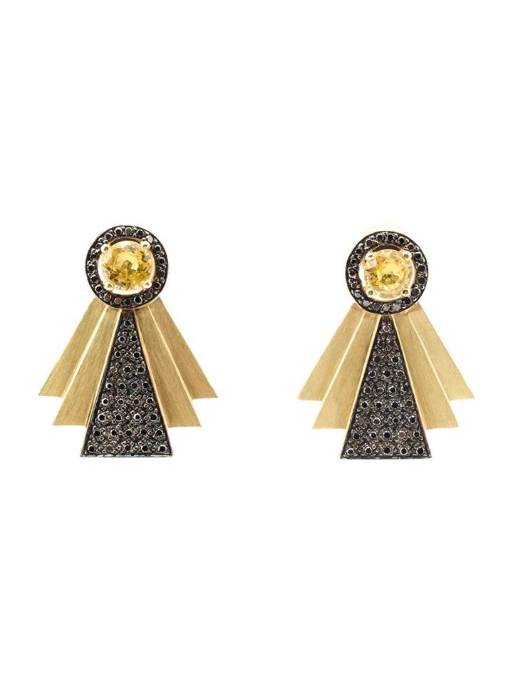 Ileana Makri Diamond Art Deco Style Earrings, Women's, Yellow/orange
