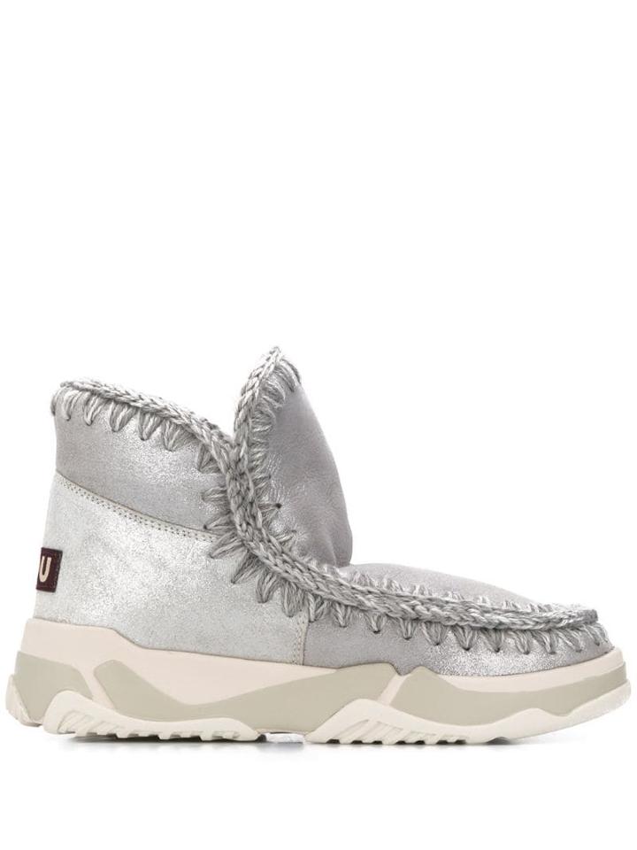 Mou Woven Detail Boots - Silver