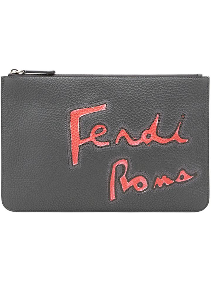 Fendi Logo Print Clutch - Grey