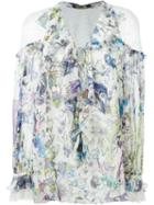 Roberto Cavalli Floral Print Ruffle Blouse, Women's, Size: 44, White, Polyamide/viscose/silk