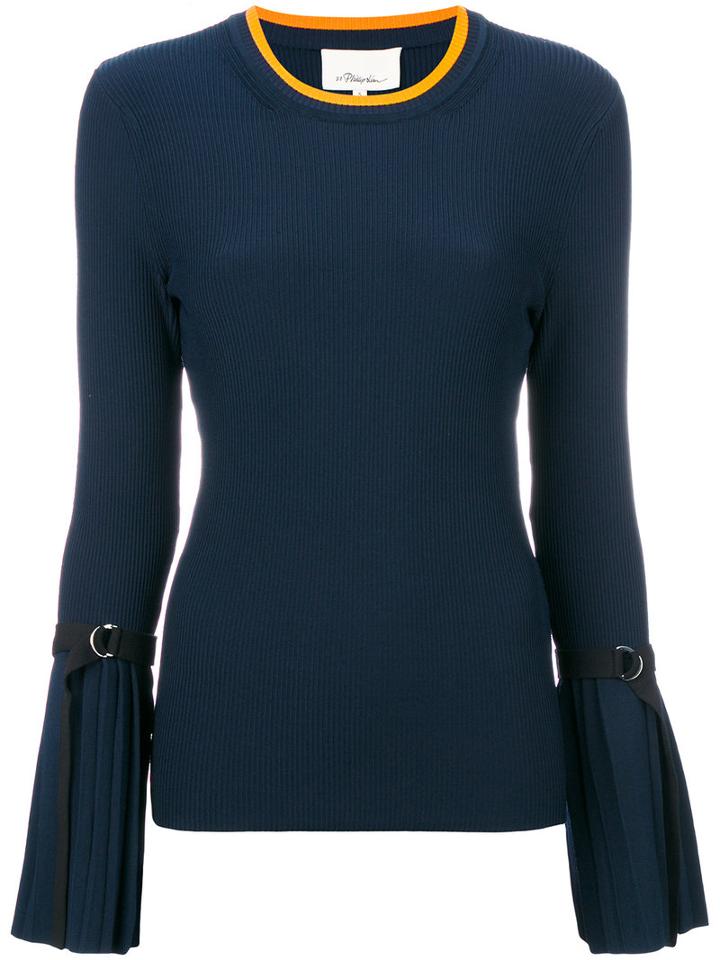 3.1 Phillip Lim - Pleated Cuffs Top - Women - Spandex/elastane/viscose - M, Blue, Spandex/elastane/viscose
