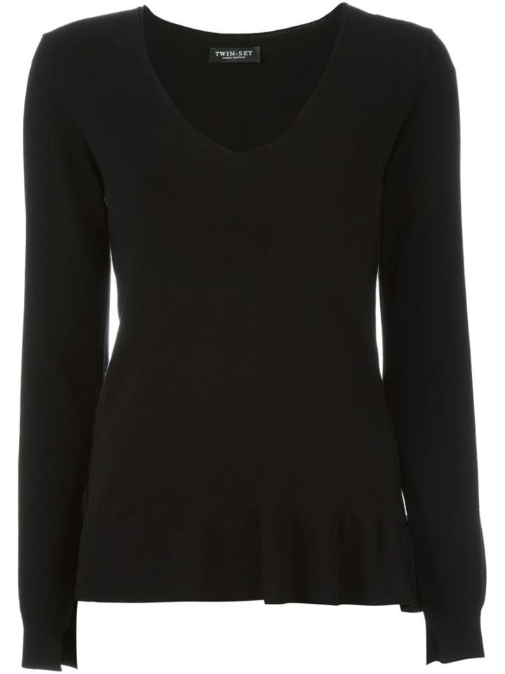 Twin-set V-neck Knit Top, Women's, Size: Xl, Black, Polyester/viscose