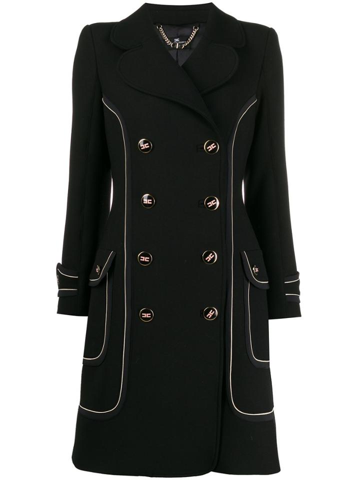 Elisabetta Franchi Contrast Piping Double-breasted Coat - Black