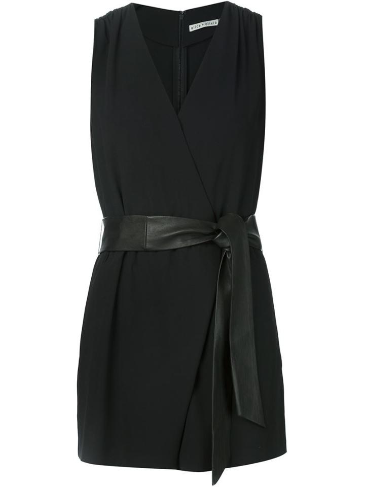Alice+olivia Lyndi Playsuit, Women's, Size: 10, Black, Polyester/spandex/elastane/lamb Skin