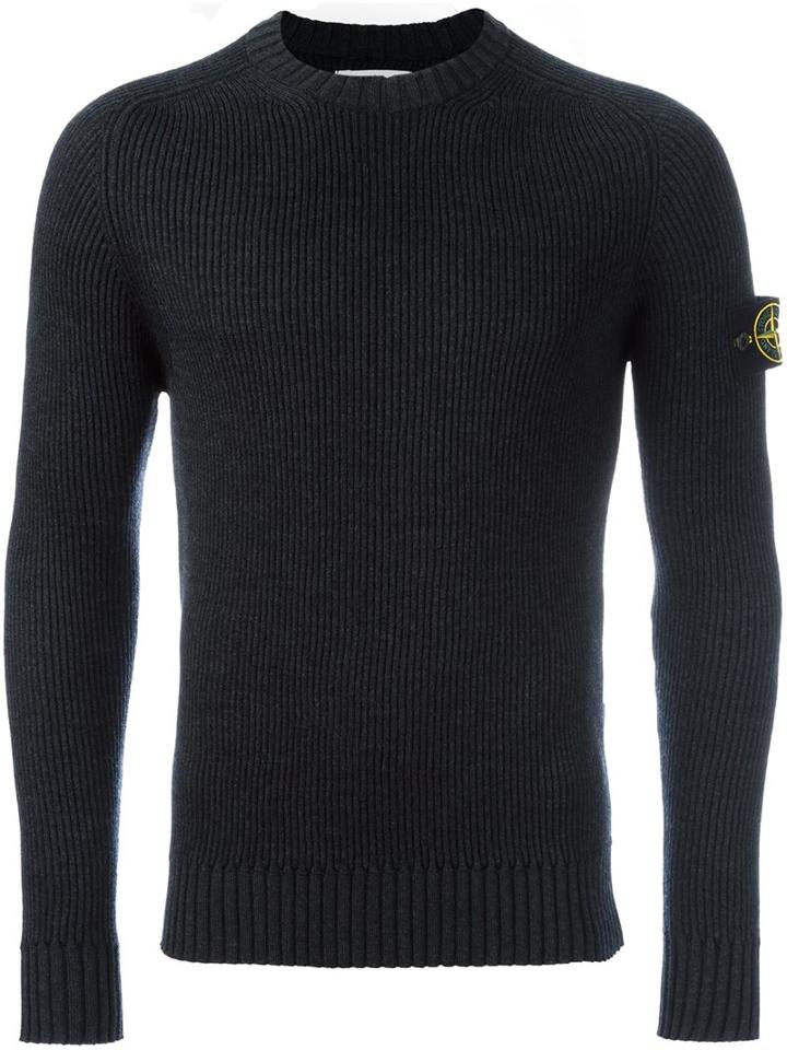 Stone Island Ribbed Knit Jumper, Men's, Size: Small, Grey, Wool