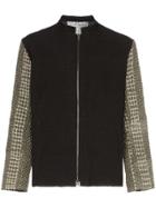 By Walid Cross-stitch Embroidered Contrast Sleeve Shirt Jacket - Black