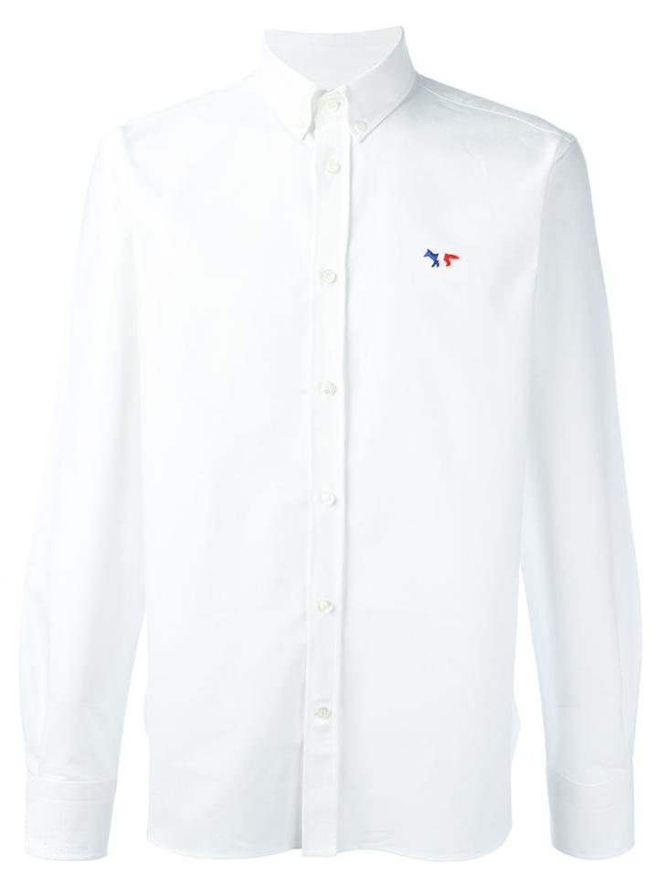 Maison Kitsuné Embroidered Logo Shirt, Men's, Size: 42, White, Cotton