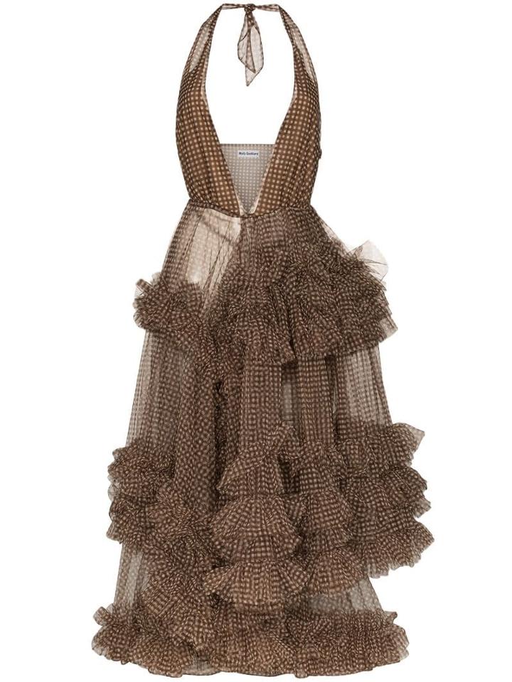 Molly Goddard Gingham Ruffled Midi Dress - Brown