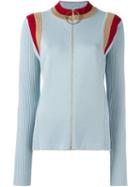 Marni Stripe Detail Zipped Cardigan, Women's, Size: 42, Blue, Virgin Wool