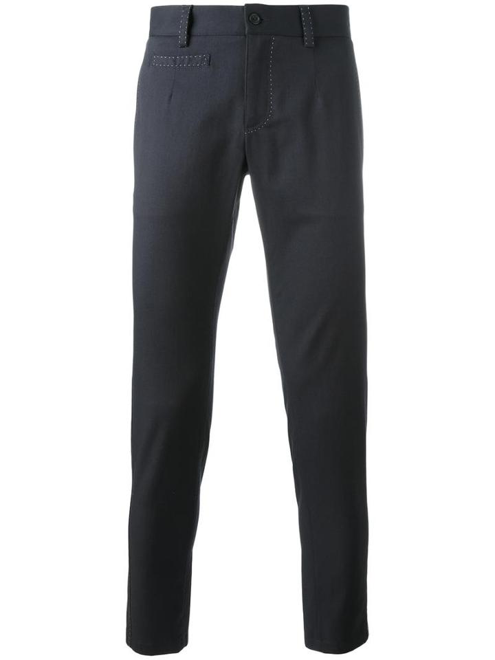 Dolce & Gabbana Contrast Stitch Trim Chinos, Men's, Size: 50, Blue, Cotton/spandex/elastane