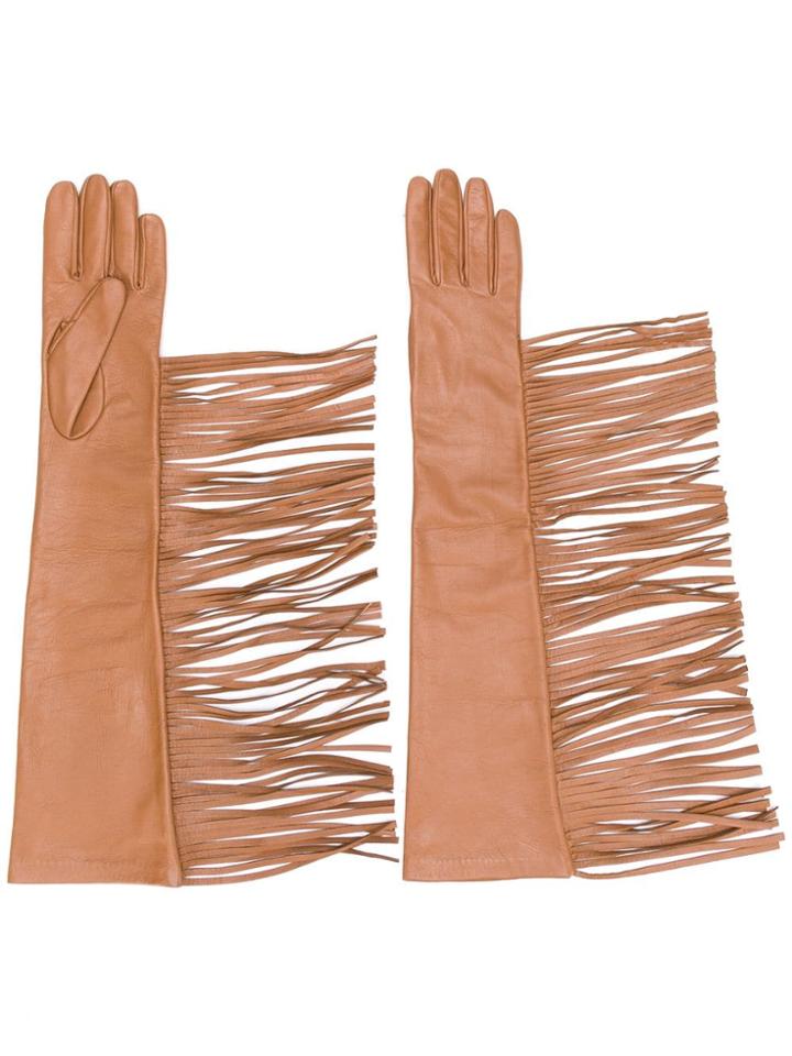 Manokhi Fringed Gloves - Brown