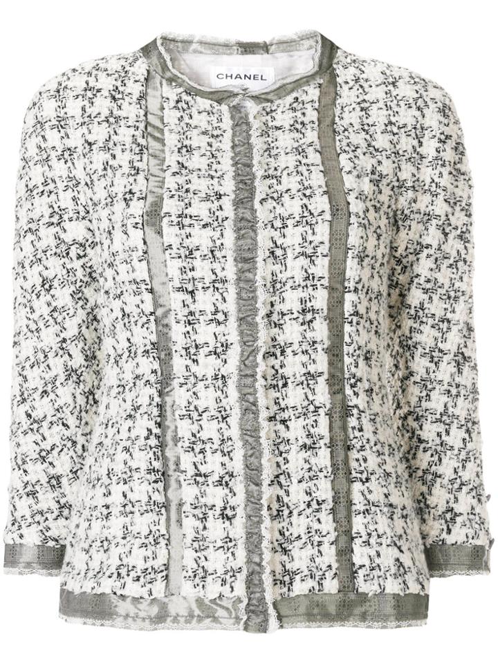 Chanel Vintage 2009 Patterned Collarless Jacket - White