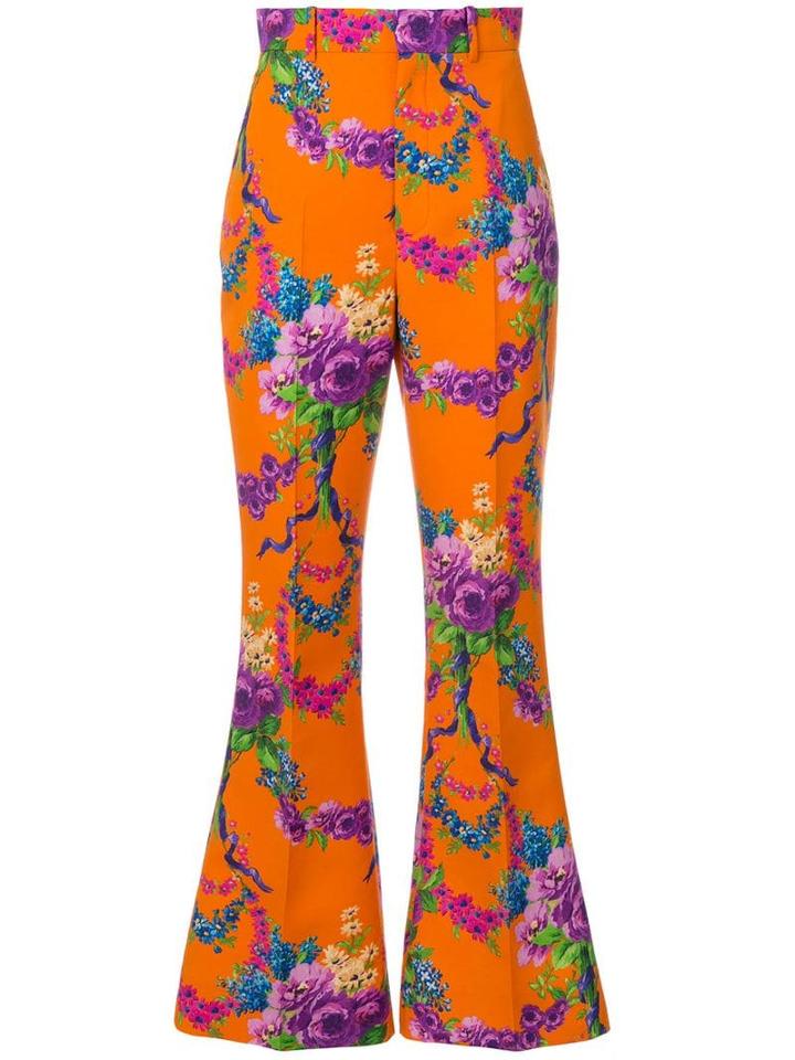 Gucci Floral Print Flared Trousers - Yellow