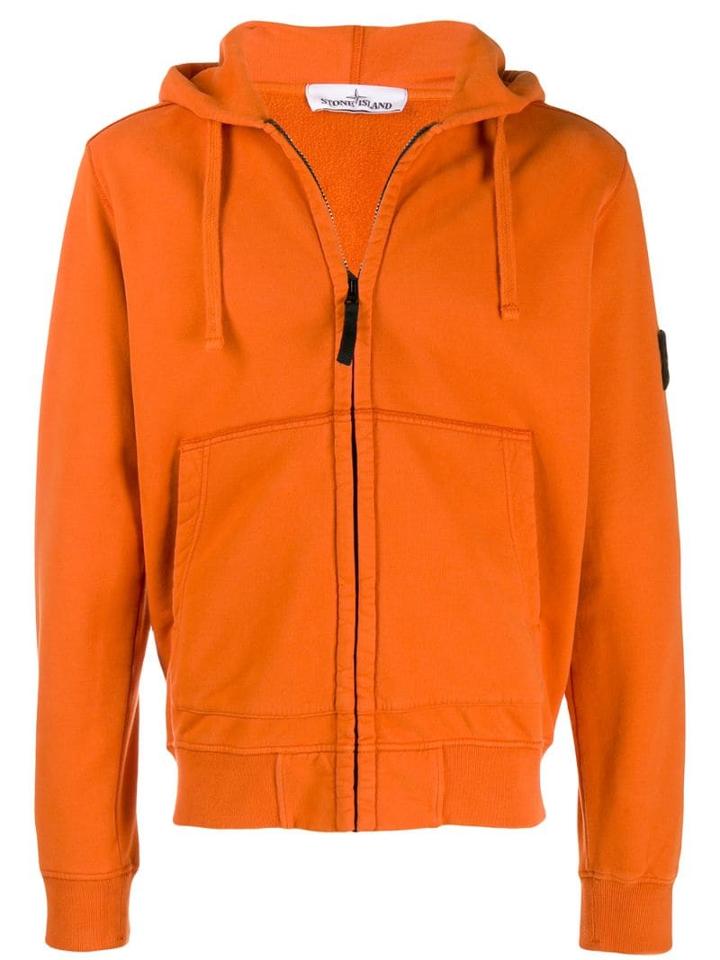 Stone Island Zip Up Hoodie - Orange